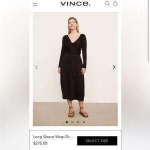 Vince Long Sleeve Pullover Wrap Dress V-Neck Tie Waist Black